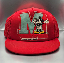 VTG 1980's Walt Disney's Just4Kids Mickey Mouse Red Mesh Trucker Snapback Hat picture