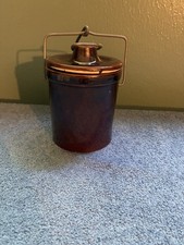 Vtg Brown Stoneware Wax Sealer Fruit Jar Crock Wire Bail Lid RRP Co No 100 picture