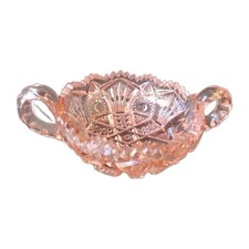 Vintage PINK Imperial 2-Handle Nucut Pressed Glass BOWL Star & Fan ~ Flawless picture