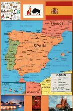 Map of Spain, Flag, Flamenco, Bull Fighting, Madrid Barcelona etc. ---  Postcard picture