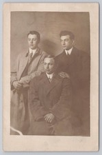 Vintage Real Photo Postcard Three Young Men Fashionable Overcoats 1910s RPPC picture