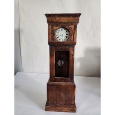 Vintage Miniature Wooden Grandfather Clock Rustic Dollhouse Decor Pendulum 10in picture