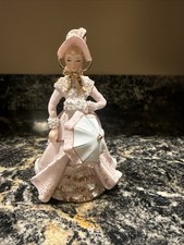 Vintage Lefton Porcelain Lady in Pink Dress Muff & Parasol 6