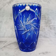 Crystal Clear Blue Chiseled Etched 24% Leaded Crystal Vase Made Poland Bohemian picture