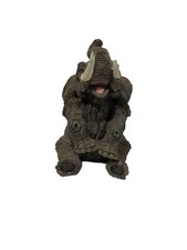 Elephant Sitting Figurine With Trunk Up and Beautiful Detail 4” Wood picture