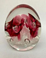 Paperweight Joe Rice Art Glass Cranberry Red Trumpet Flower Controlled Bubbles picture