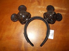 Disney Parks Loungefly 2026 Mickey Mouse Black Glitter Head Ears Headband picture