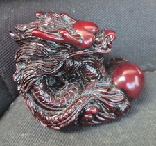 Vintage Chinese Dragon Clutching Pearl Deep Red Resin Asian Art 3