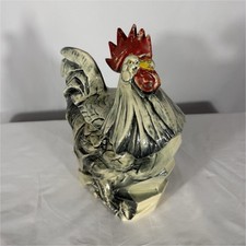 Vintage Rooster Cookie Jar Ceramic Black Cream Red Comb Farmhouse Kitchen Decor picture