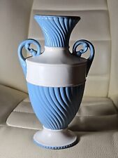 Vintage Porcelain Painted Vase Signed M.E 9/76 baby Blue & White MCM 9.25