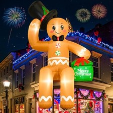 16FT LED Lighted Giant Christmas Inflatables Sitting Gingerbread Man Blow Up picture