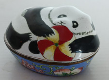 Vintage Enamel Cloisonne trinket box Panda handpainted with Beach Ball picture