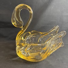 Swan Art Glass Gold Clear Dish- About 6” X 6”. picture