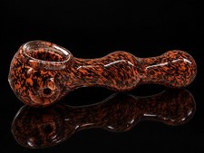 Orange Rust & Black Speckled Glass Tobacco Hand Pipe – Sculpted Curved Design picture