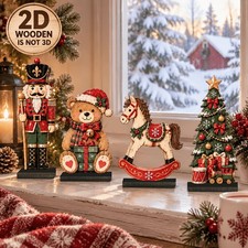Wooden Christmas Figurines Set Retro Style Desktop Decor picture