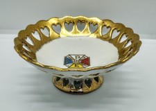Antique Pythian Sisters Knights Of Pythias Porcelain Pedestal Trinket Dish Gilt picture