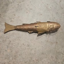 Vintage Articulated Metal Fish Sculpture Gold Tone Brass 12 Inch Nautical Decor picture