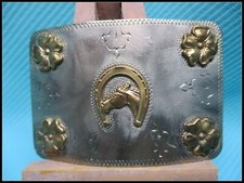 BEAUTIFUL VIntage RICARDO Lucky Horse Head & Shoe Hand Engraved Western Buckle picture