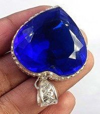 91 Ct Natural Blue Sapphire Pendant Heart Shape 925 Silver Chain IGL Gems 6JDV picture