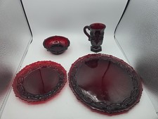 Vintage Avon 1876 Cape Cod Collection, Ruby Red Glassware, 4- piece Lot Nice picture