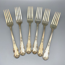 6 Vtg King Edward Holiday Silverplate Flatware Dinner Forks National Silver Co picture