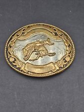 Vintage GERMAN SILVER Belt Buckle  Western Rodeo Bronc Riding Country  picture