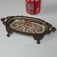 Antique Chinese Bronze Mounted Porcelain Decorative Tray 8” picture