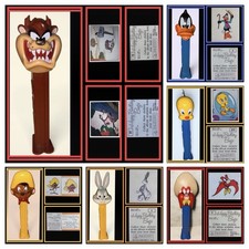 Vintage 1990 Looney Tunes PEZ Dispensers Panini Stickers Lot of 6 Warner Bros picture
