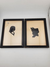 Rare Antique C 1920'S Pair Of Portrait Silhouette Of 2 Ladies In Black Frame.  picture