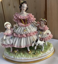 VOLKSTEDT DRESDEN FIGURINE PORCELAIN LACE mother daughters goat GERMANY picture