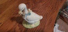 Enesco Geese Figurines 1980s Vtg Porcelain Ceramic Labels Flowers Goose picture