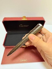 Cartier Gunmetal Engraved Ballpoint Pen Luxury Writing Instrument Red Gift Box N picture