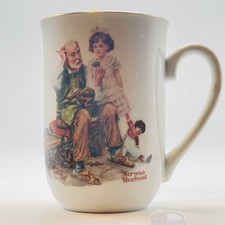 1982 VTG Norman Rockwell  “THE COBBLER” Porcelain Gold Rimmed Coffee/Tea Mug 4” picture