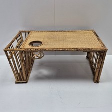 Vtg 60s 70s Tortoise Bamboo Bed Lap Tray W/ Woven Rattan Top Wicker Style Marked picture