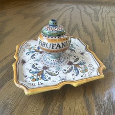 Vintage Deruta Majolica Inkwell Set Sina Hotel Brufani Palace Perugia Italy picture