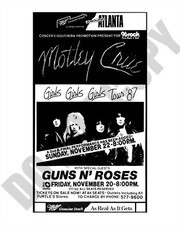 1987 Motley Crue Guns N' Roses Concert at Omni Atlanta Newspaper Ad 8x10 Photo picture