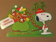 VINTAGE MERRY CHRISTMAS SNOOPY & WOODSTOCK DIE CUT SCHULZ 1965 NOS picture