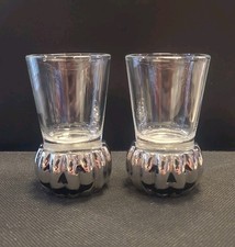 2 Rare Pottery Barn Metal Base Pumpkin Jack-O-Lantern Shot Glasses  (B3-G12) picture