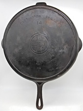Griswold #14 Cast Iron Skillet 718 Vintage w/ Large Block Logo and Heat Ring 15