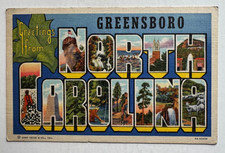 c1938 NC Postcard Greetings From Greensboro North Carolina large letters vintage picture