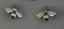 Vintage Zuni Indian Silver Inlay Clasp Earrings - Bumble Bees - 1