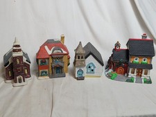 Christmas Village 4 SMALL Ceramic BUILDINGS Church Gift Shop picture