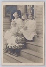 Vintage RPPC Postcard Six Children Group Portrait Porch Steps Early 1900s picture