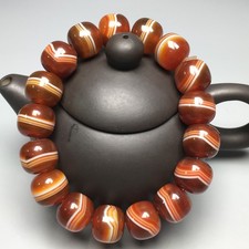 Natural Banded Agate Oiled Patina Old Bracelet Vintage Striped Collectible B503 picture