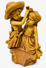 Vintage Style Resin Figurine Two Girls in Dresses Brown 3D Effect Romantic picture