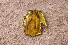 Vintage Divine Mercy Jesus Pin | Catholic Faith Devotional Gold-Tone Brooch picture