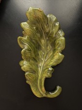 Vintage Nita Peebles Signed Studio Pottery 13” Green Leaf Dish Tray MCM picture