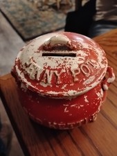 Red Kettle Penny Pot Ceramic Bank picture