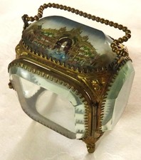 ANTIQUE GRAND TOUR SOUVENIR WATCH FOOTED BOX CASKET BEVELED GLASS ORMOLU EX-COND picture
