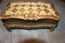 Vintage Florentine Wood Jewelry Trinket Box Gold Gilt Footed Italy picture